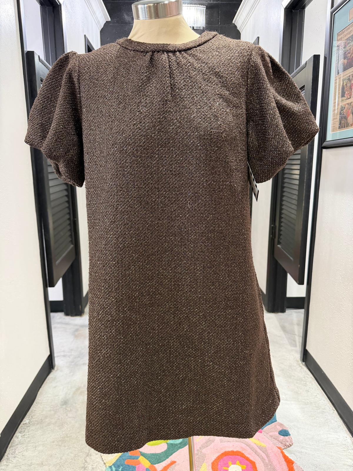 Brown Metallic Tweed Dress