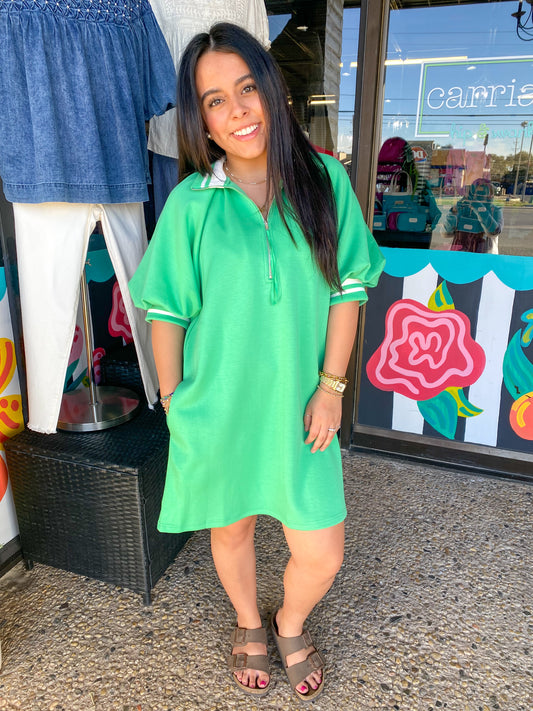 Green Quarter Zip Dress