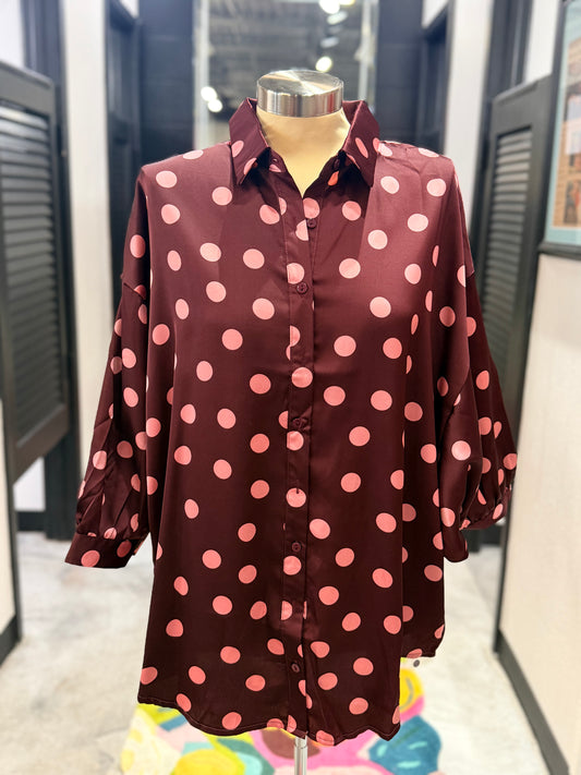 Burgundy Polka Dot Oversized Top