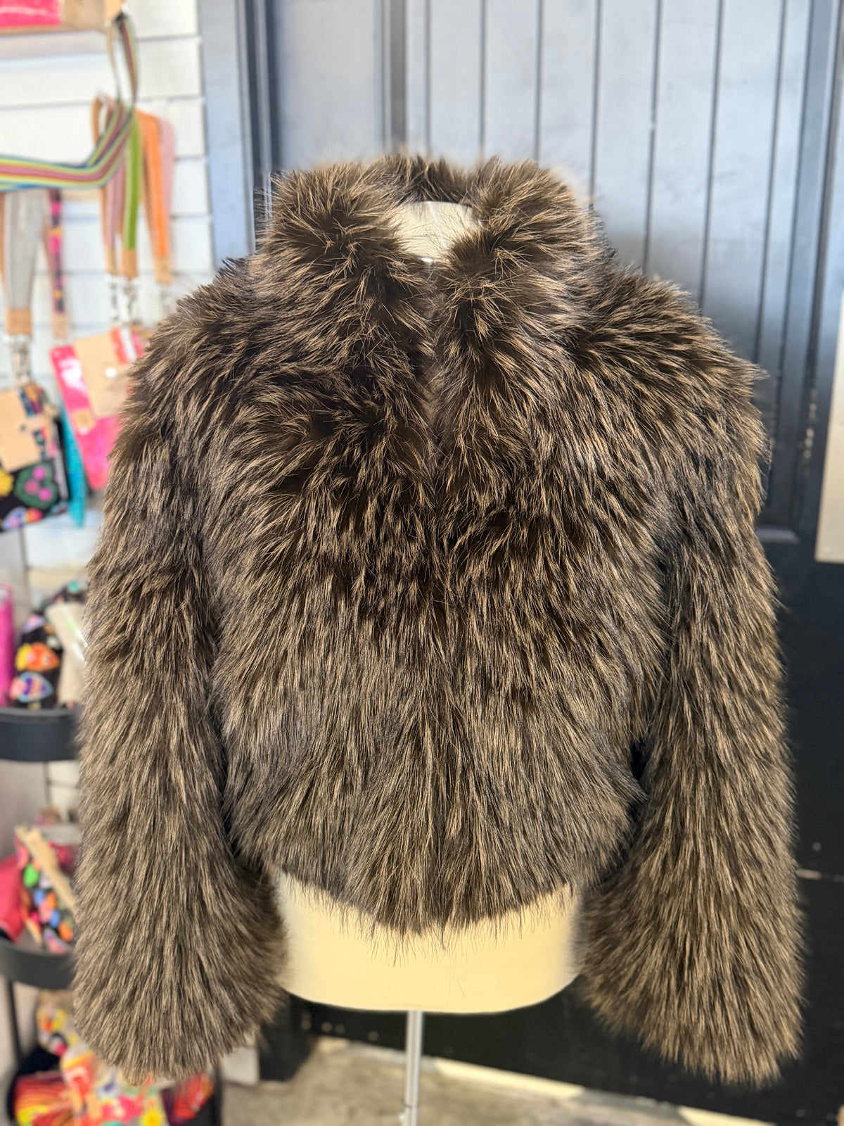 Brown Rock Star Faux Fur Jacket