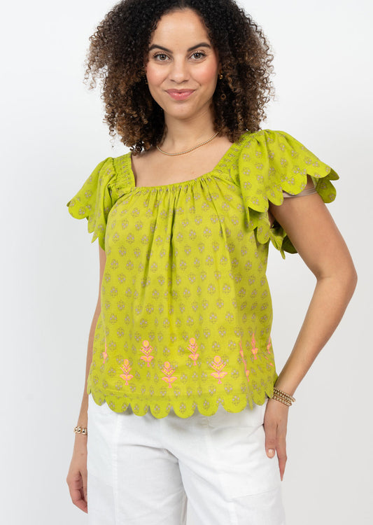 Green Scalloped Hemmed Top