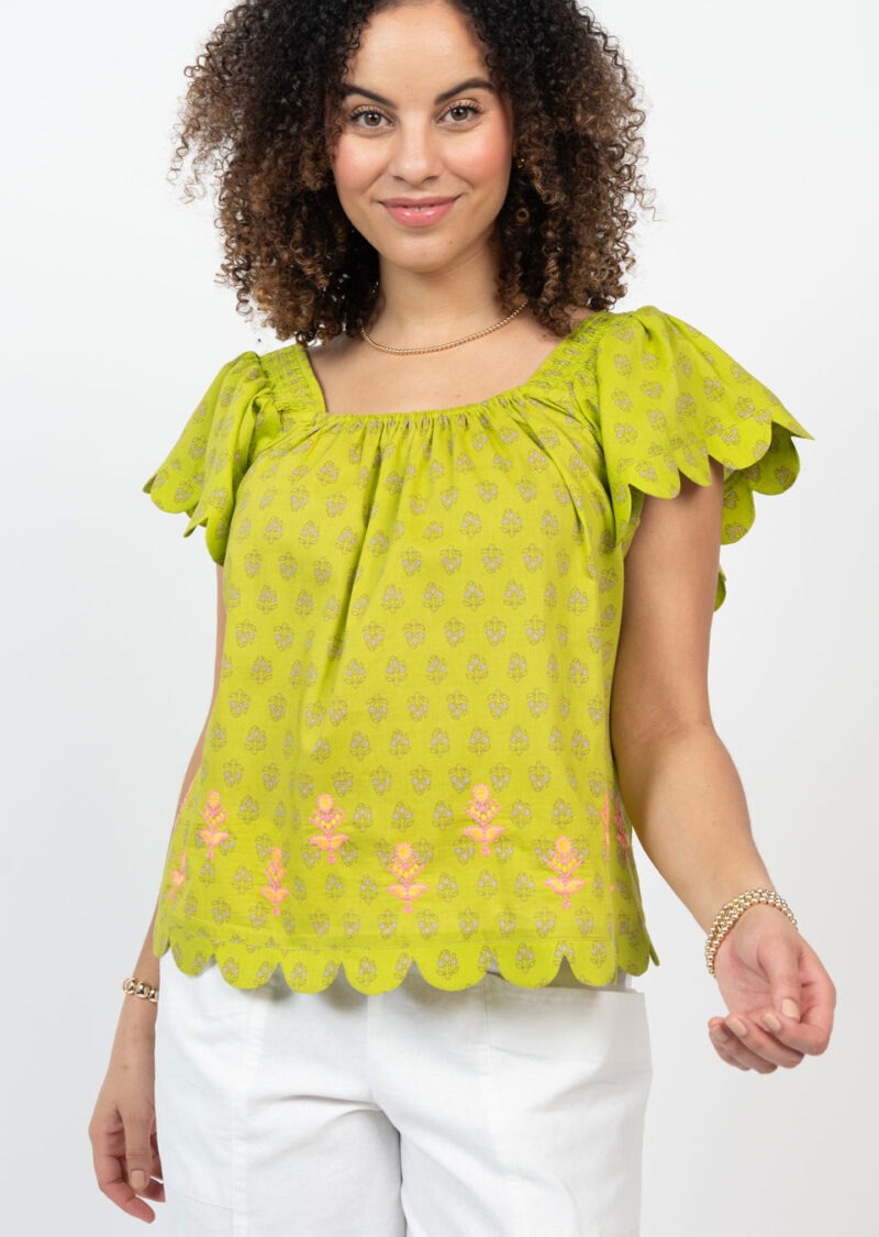 Green Scalloped Hemmed Top