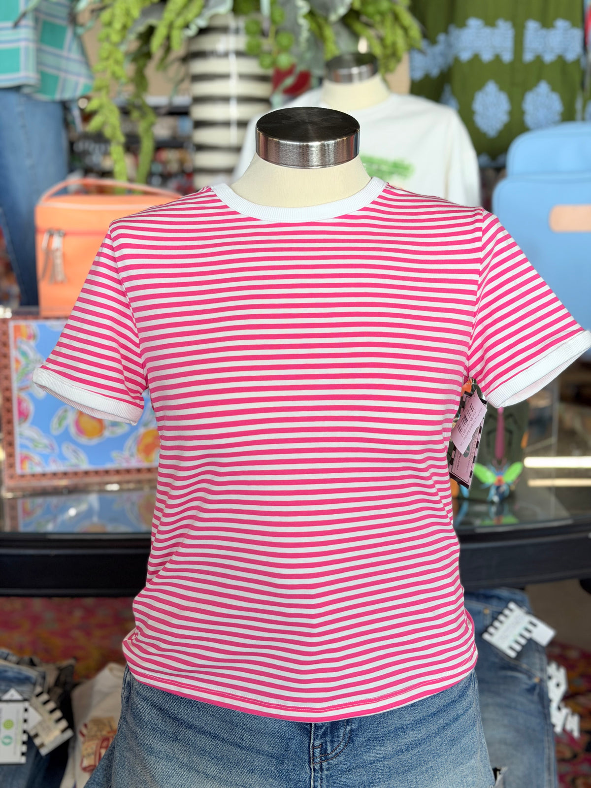 Hot Pink Striped Banded Tee