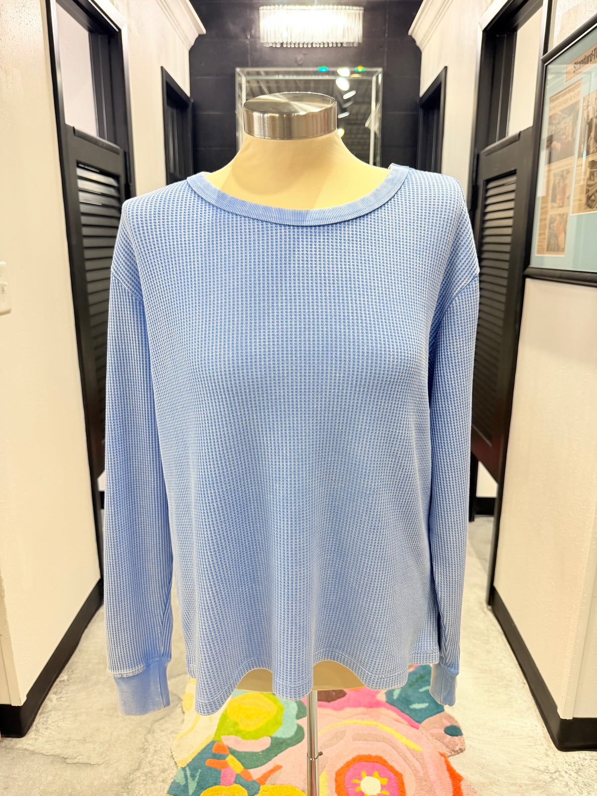 Light Blue Fayston Waffle Crew Top