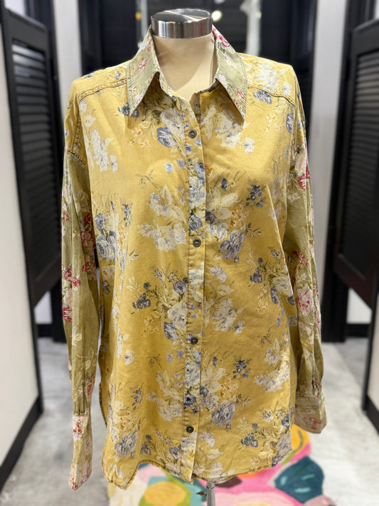 Taupe/Yellow Floral Blouse