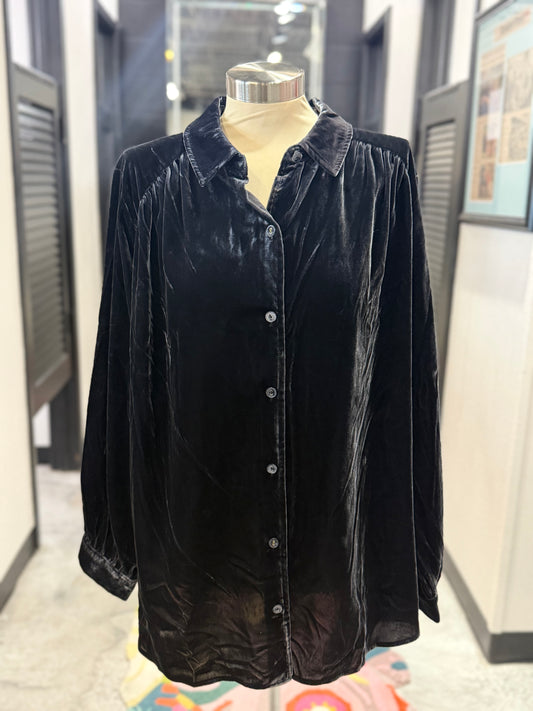 Grey Velvet Button Up Top