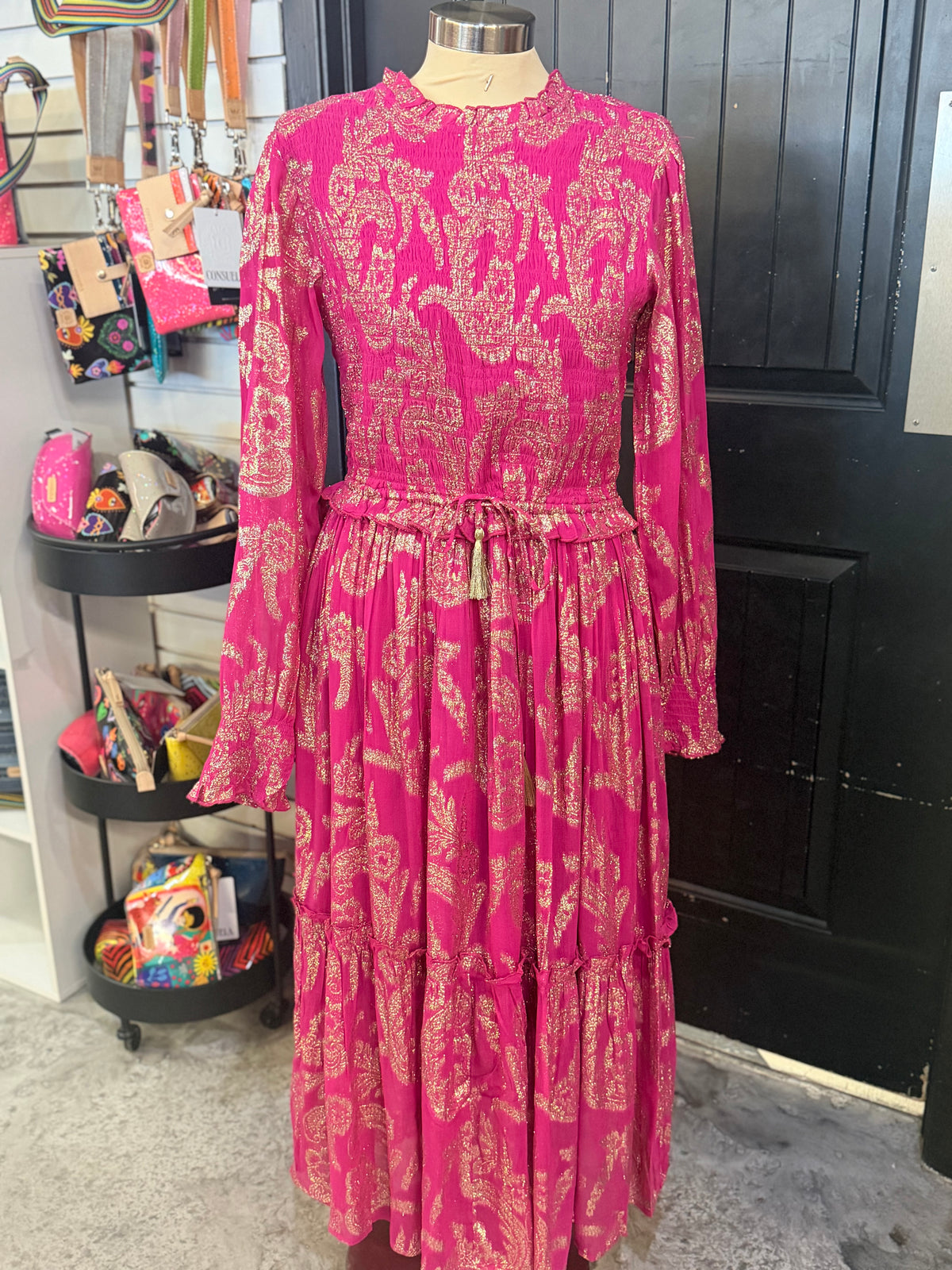 Pink/Gold Metallic Long Dress