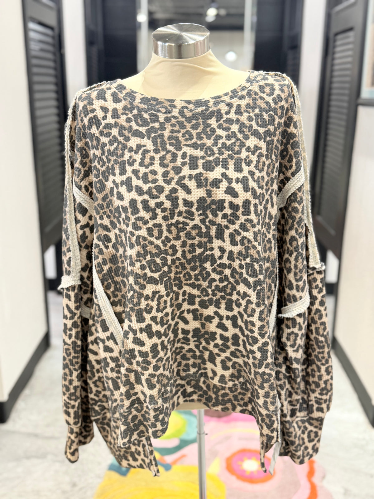 Leopard Oversized Waffle Thermal Sweatshirt