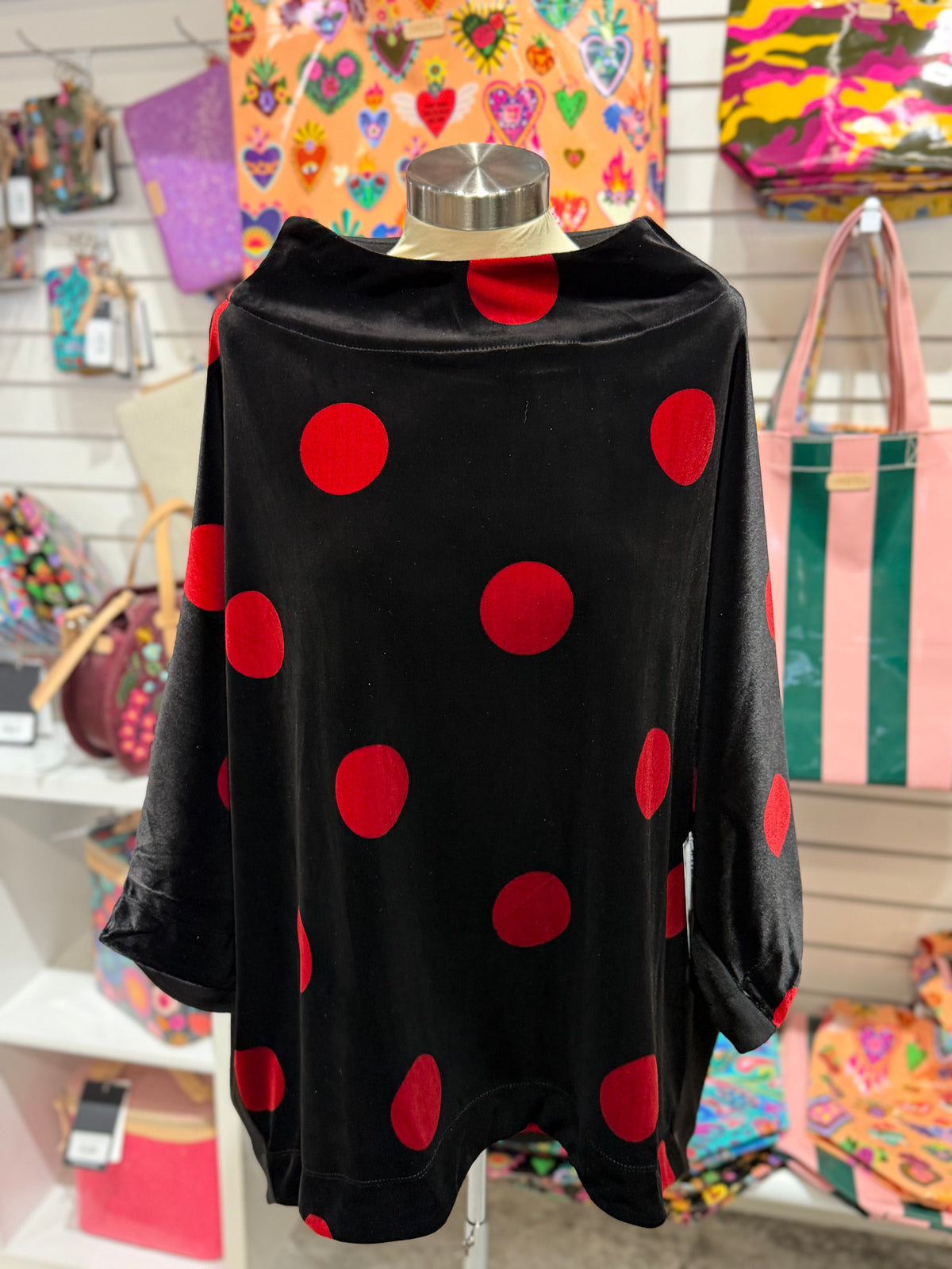 Ruby/Black Polka Dot Velvet Top