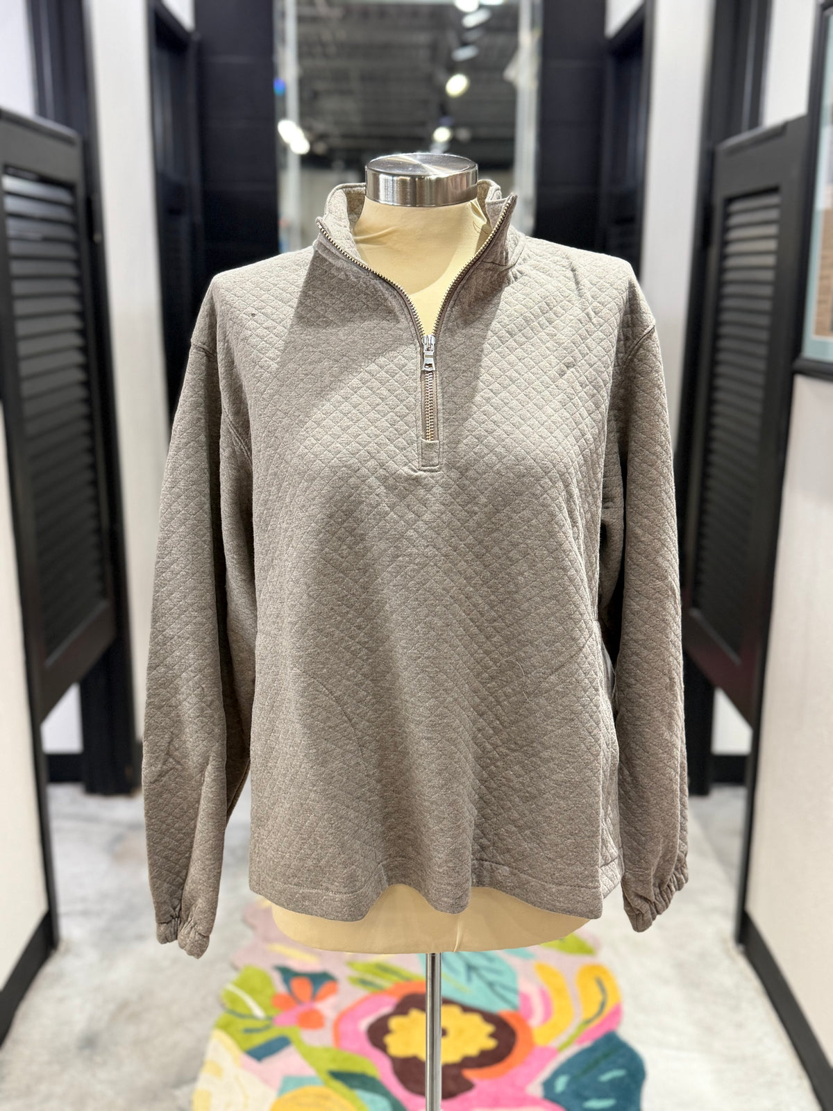 Taupe Bradner 1/4 Zip Quilted Pullover