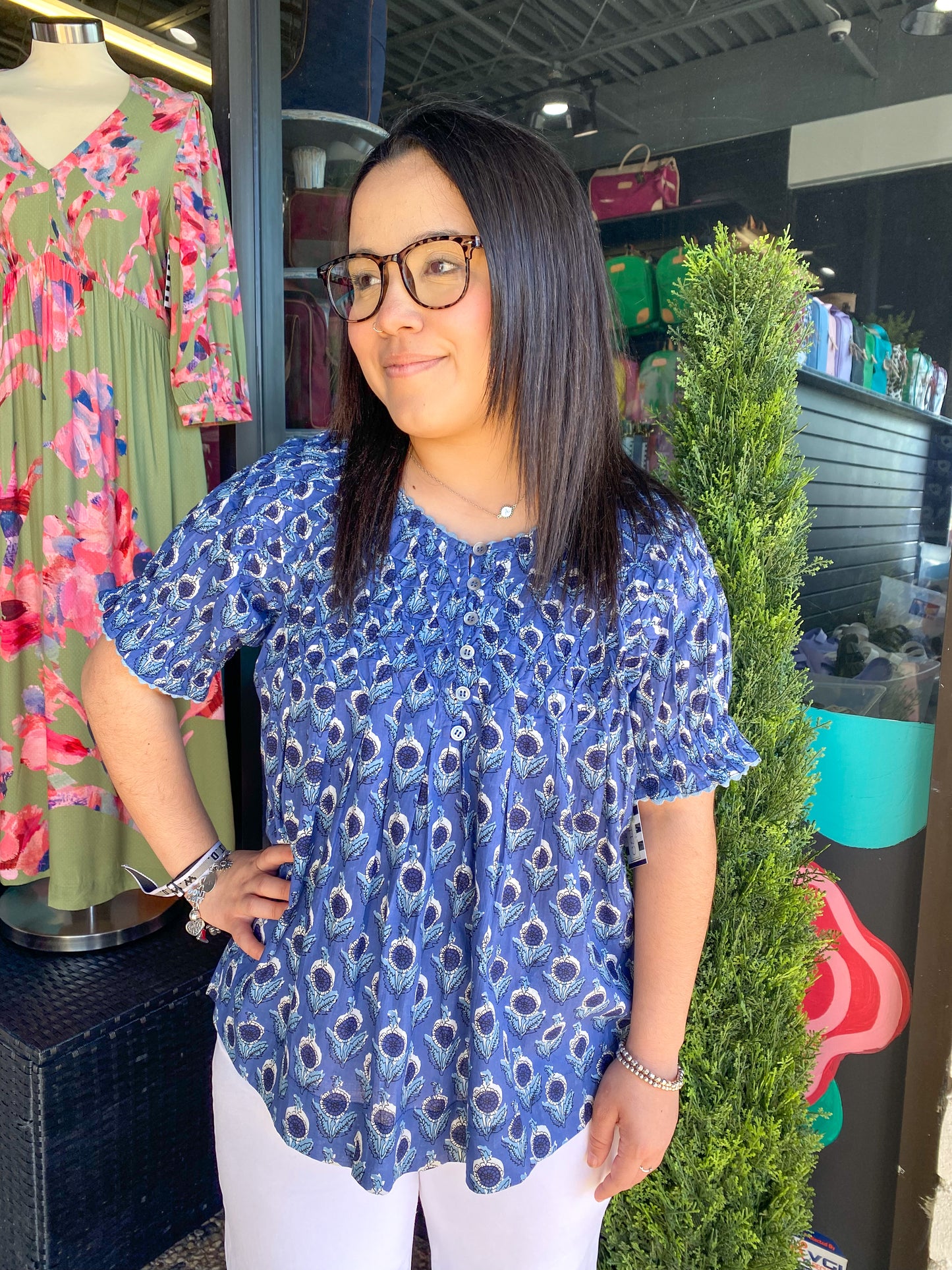 Smocked neck top