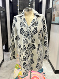 White & Black Jacquard Sweater Coat