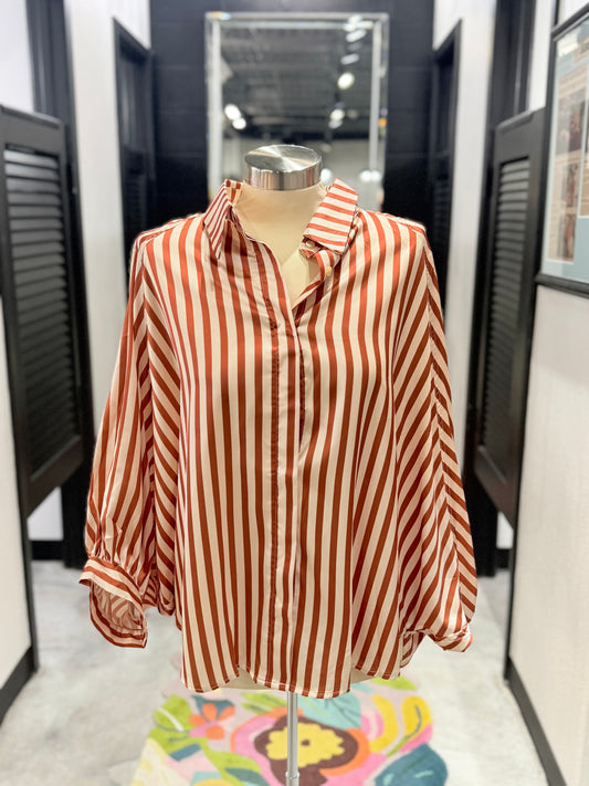 Burnt Orange Striped Oversized Top