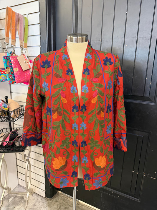 Brick Red Embroidered Jacket