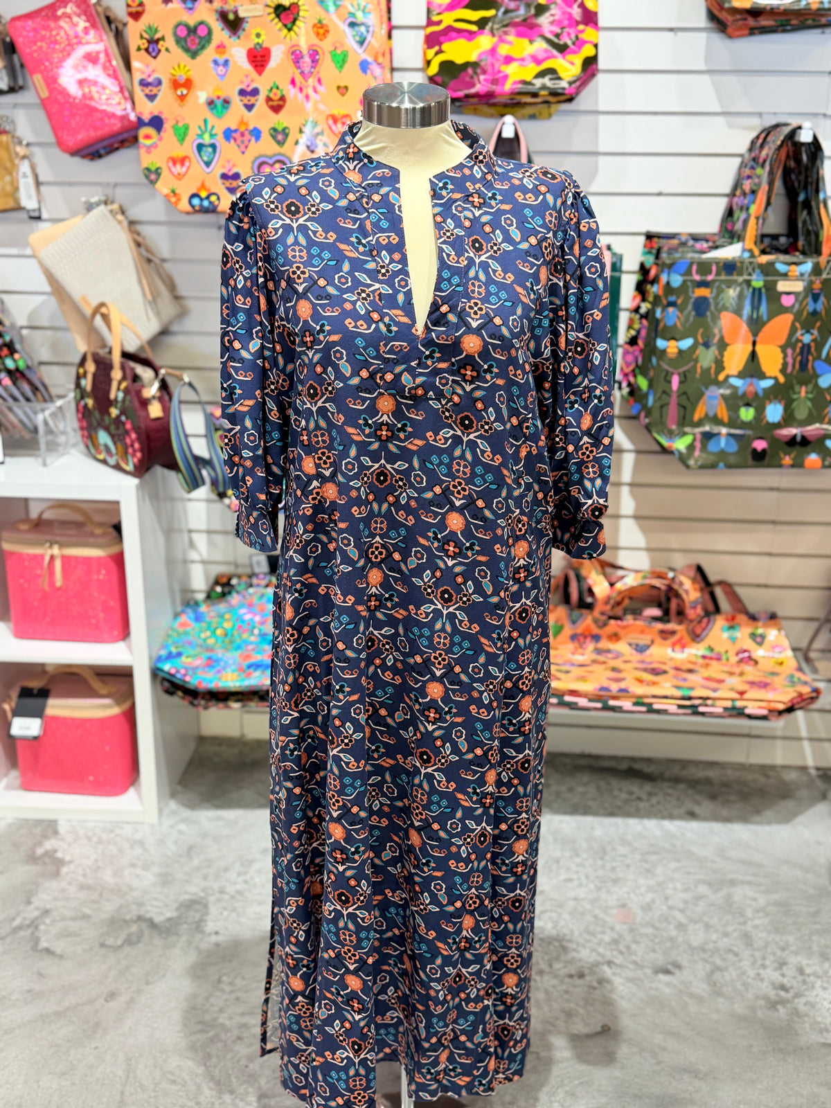 Navy Floral Midi Dress