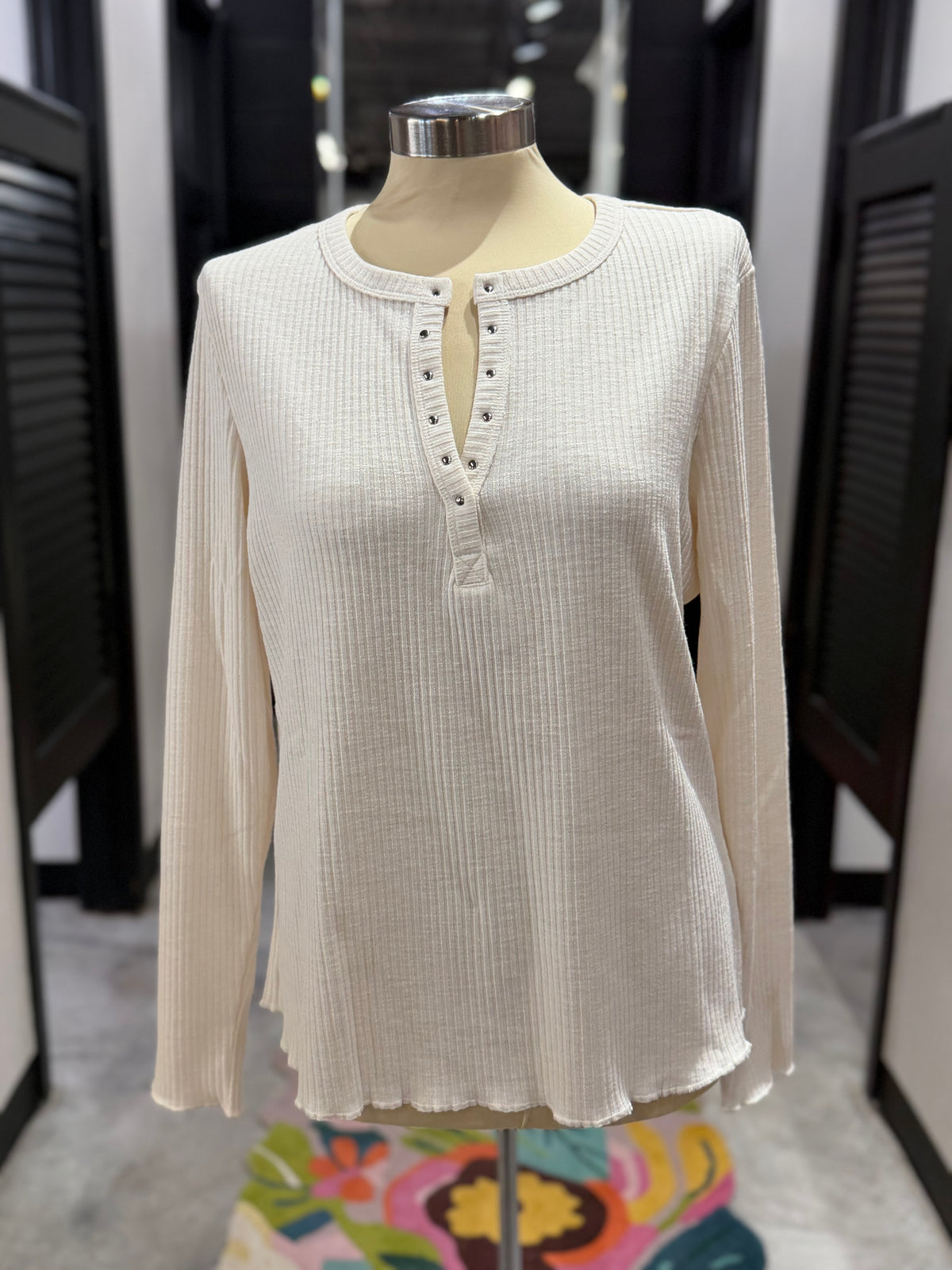 Cream Arcadia Studded Rib Top