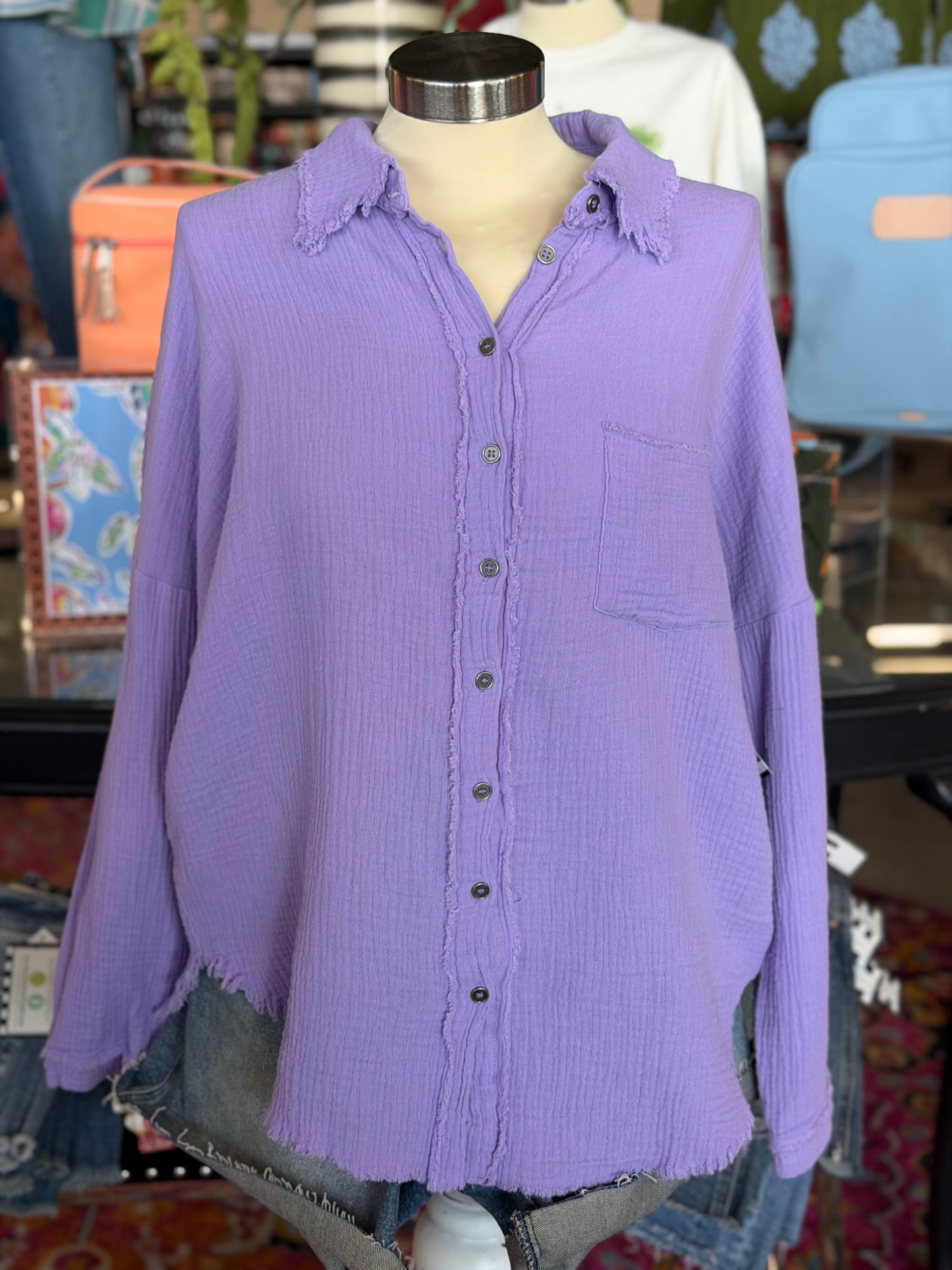 Gauze Oversized Raw Edge Top