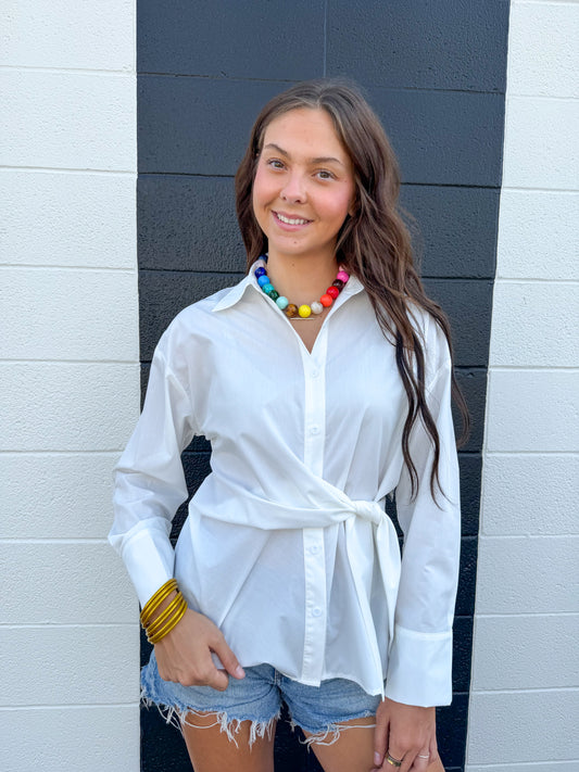 White Side Wrap Blouse