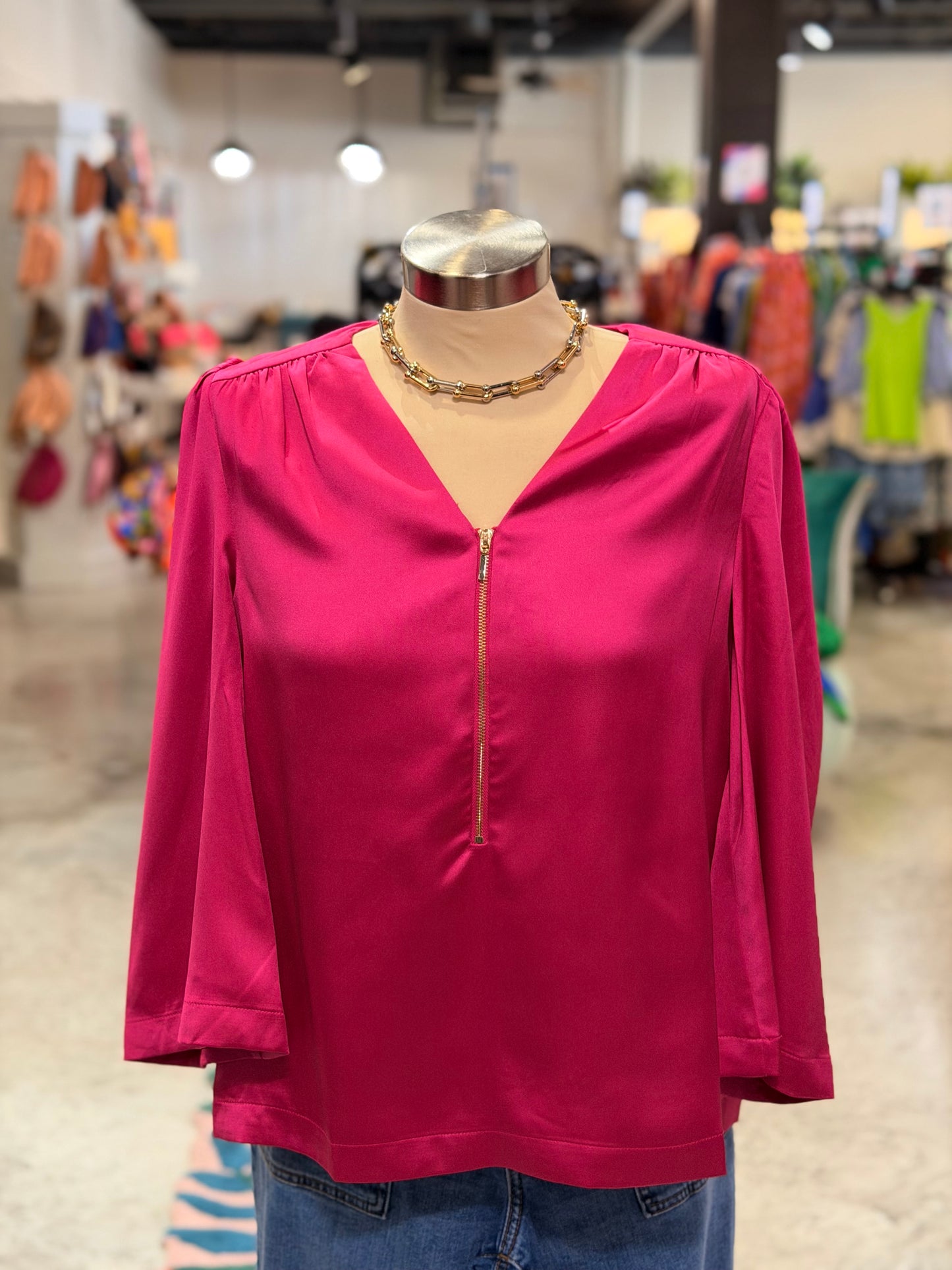 Berry VNeck Zipper Blouse