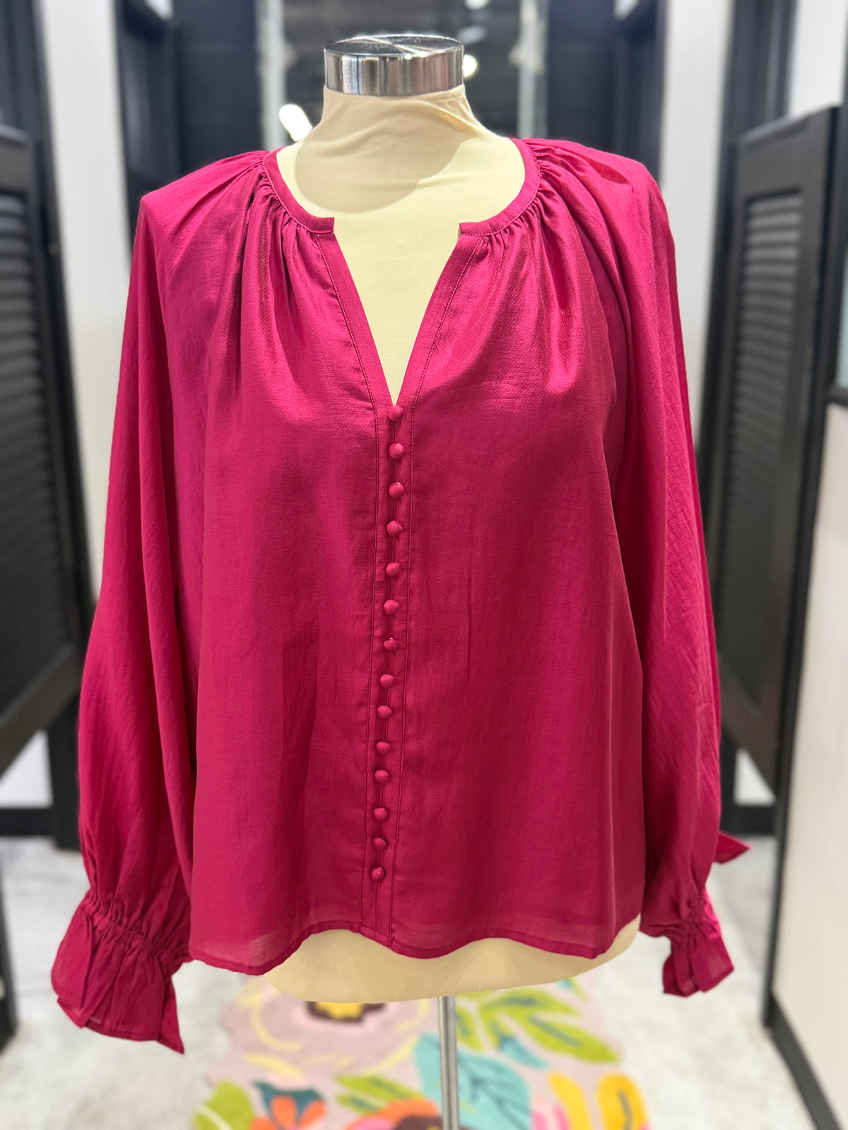 Berry Silky Peasant Top