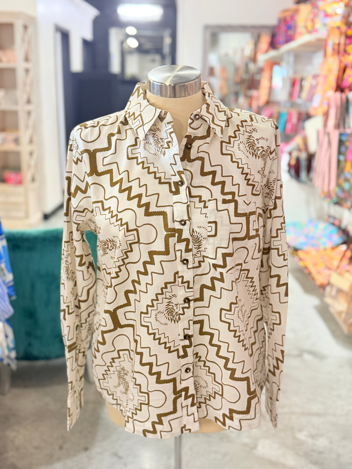 Ivory/Olive Printed Sophie Top