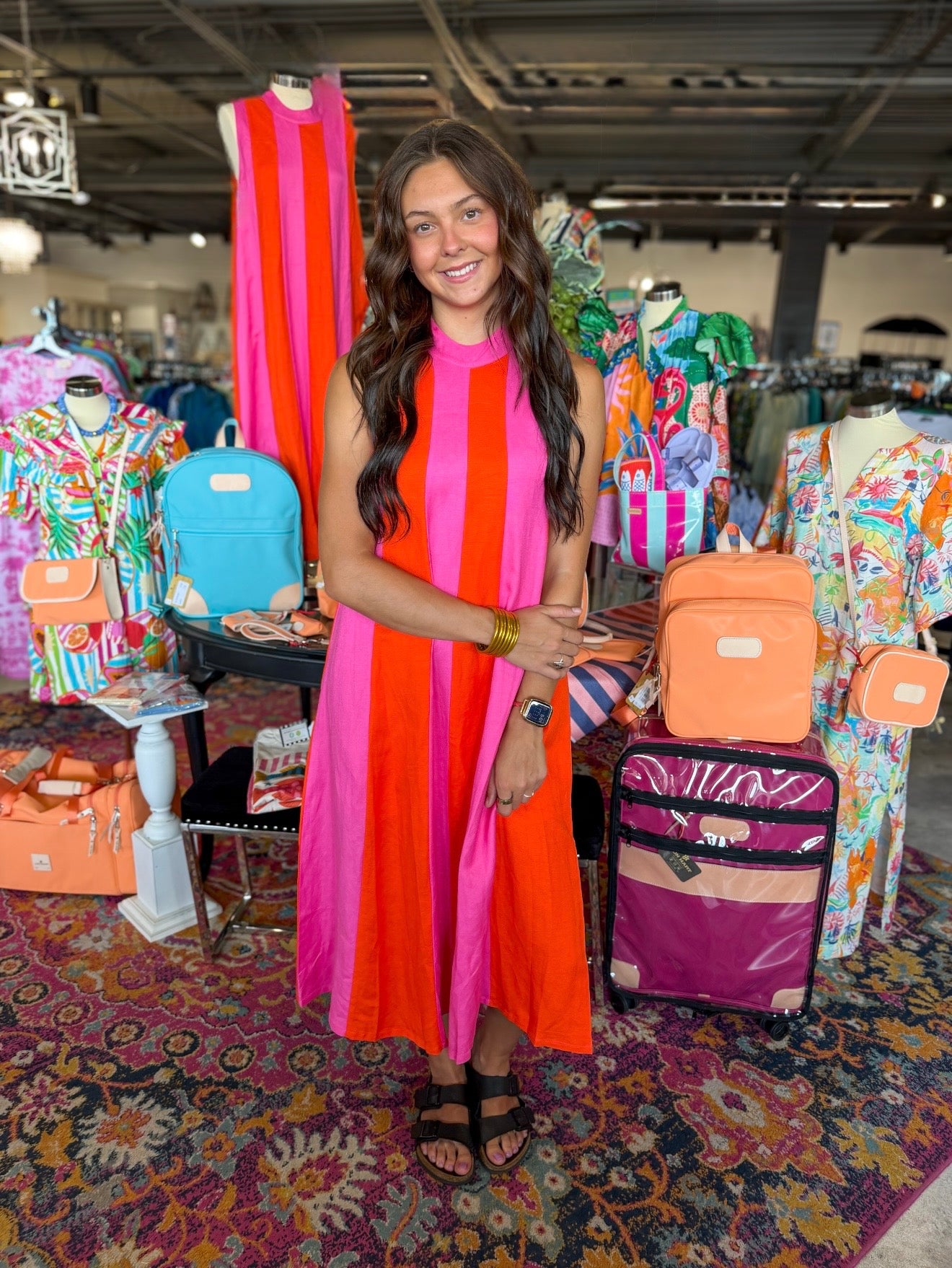 Pink & Orange Striped Maxi Dress