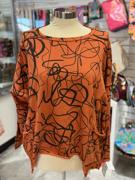 Cedar/Black Print Top