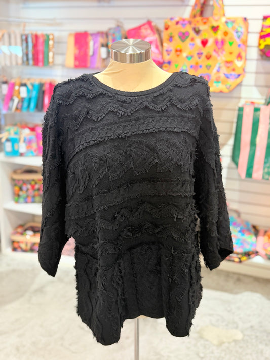 Black Fringe Boatneck Sweater