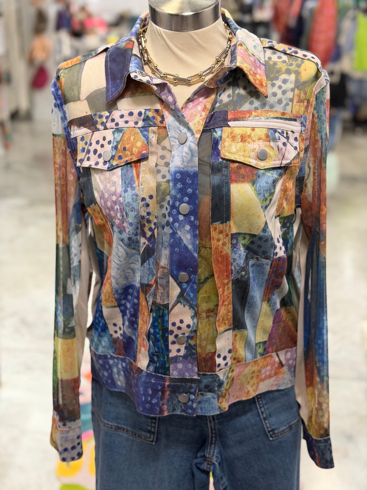 Colorful Mesh Button Up Jacket