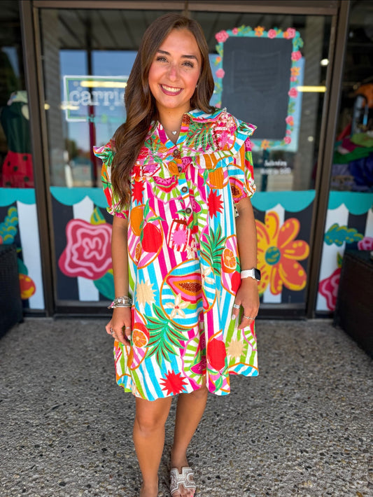 Island Fruit Gauze Peter Pan Collar Dress