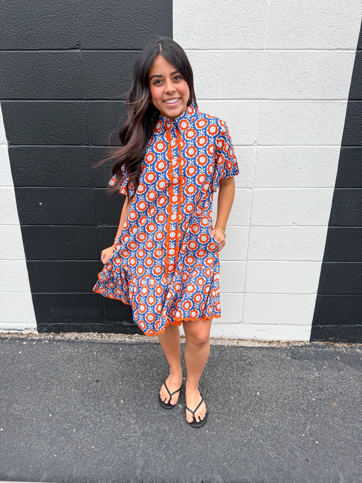 Blue Scalloped Shirt Dress