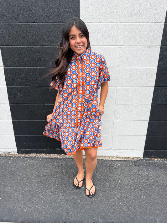 Blue Scalloped Shirt Dress