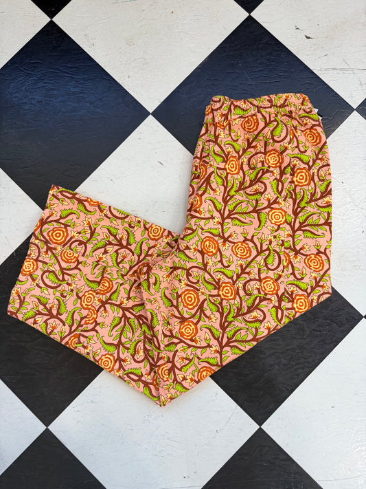 Peach Floral Barrel Pants