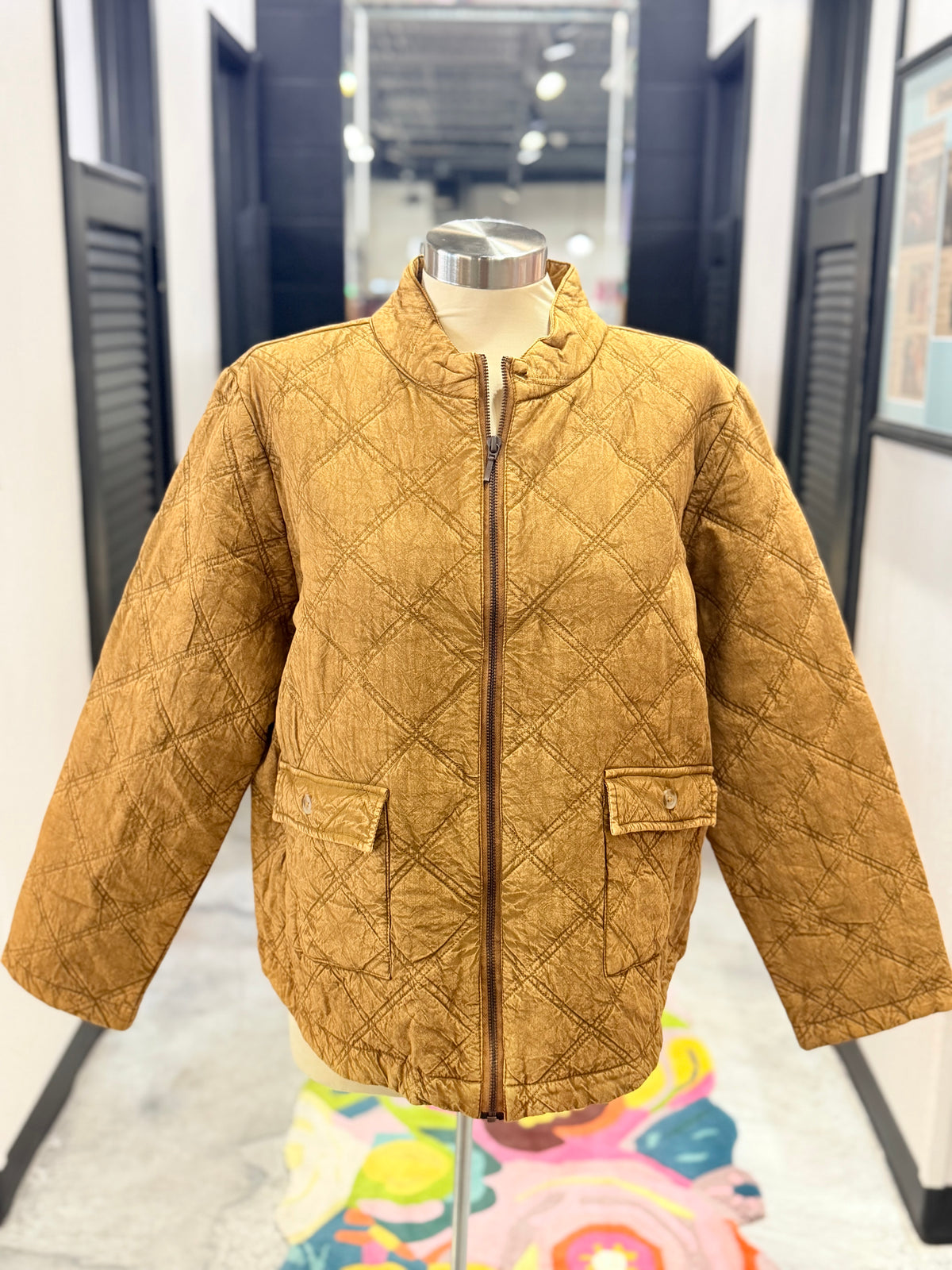 Tan Padded Zip Jacket