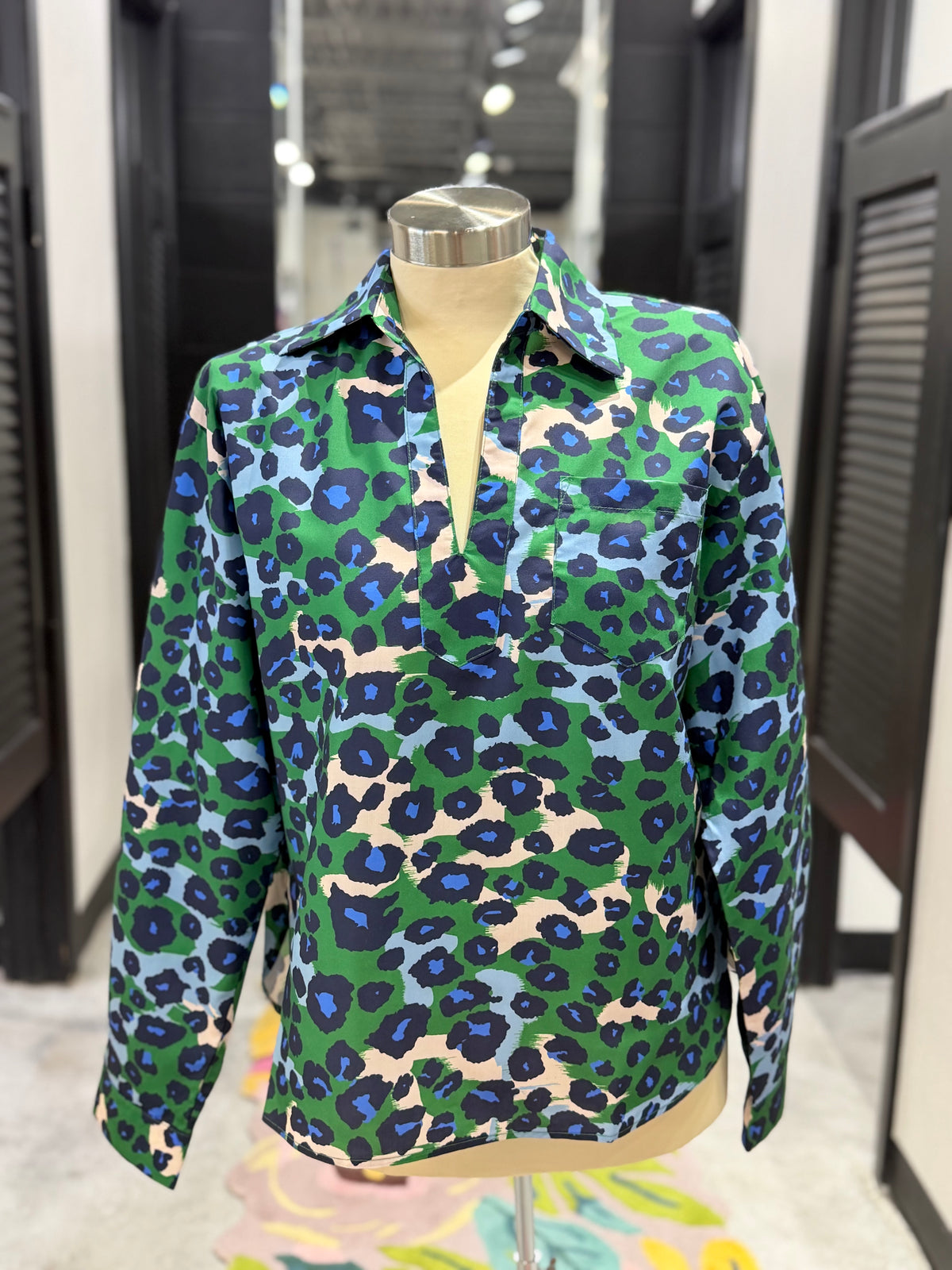 Emerald Leopard Collar Blouse