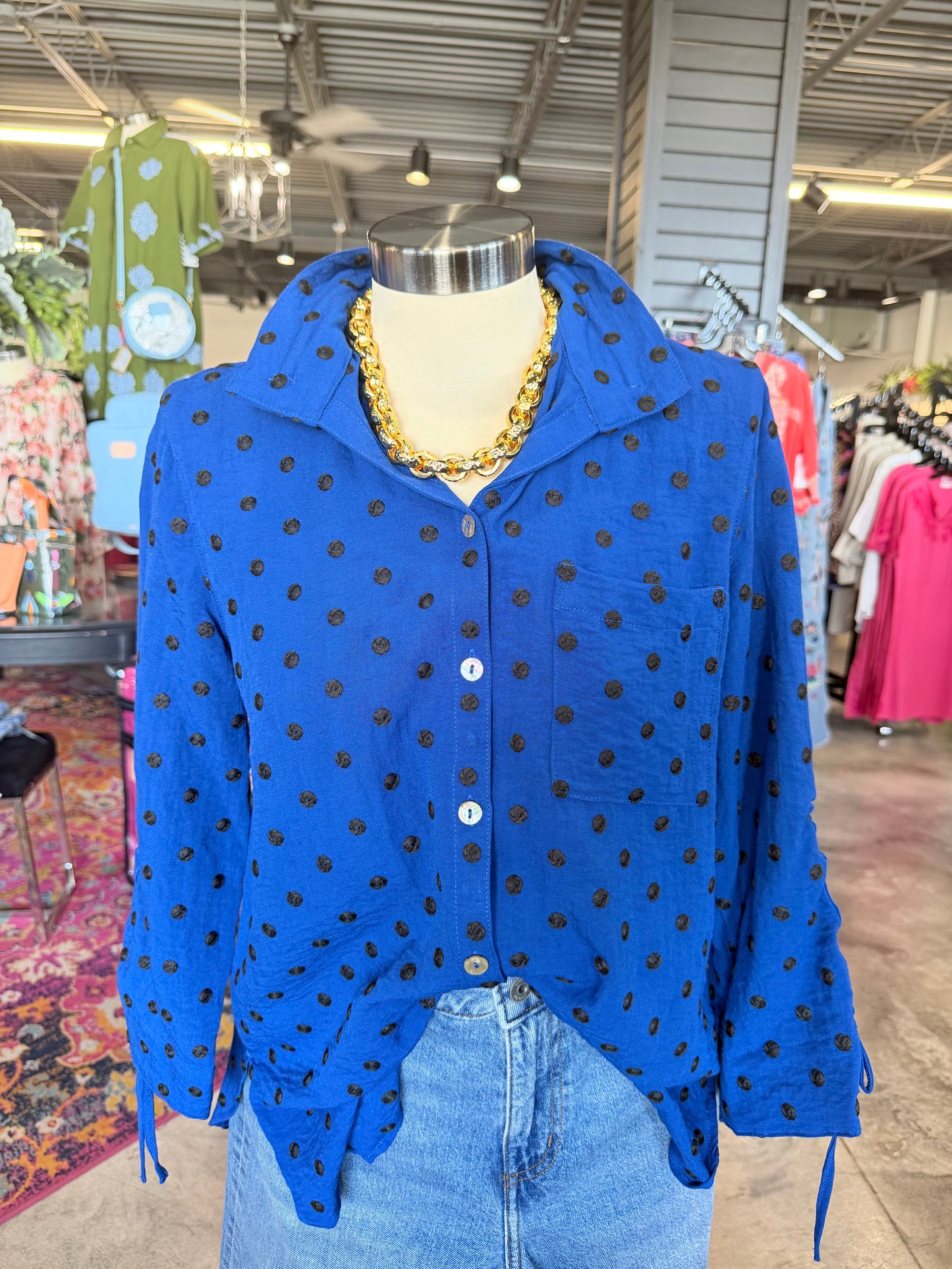 Blue with Black Polka Dots Top