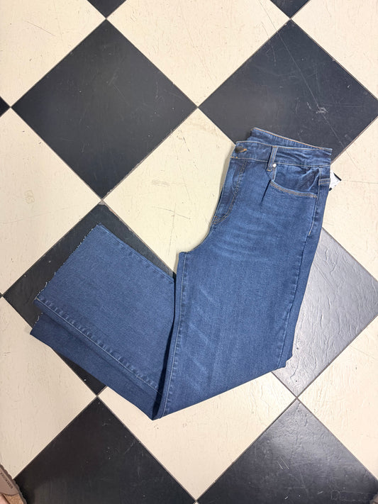 Dark Denim Raw Edge Wide Leg Jean