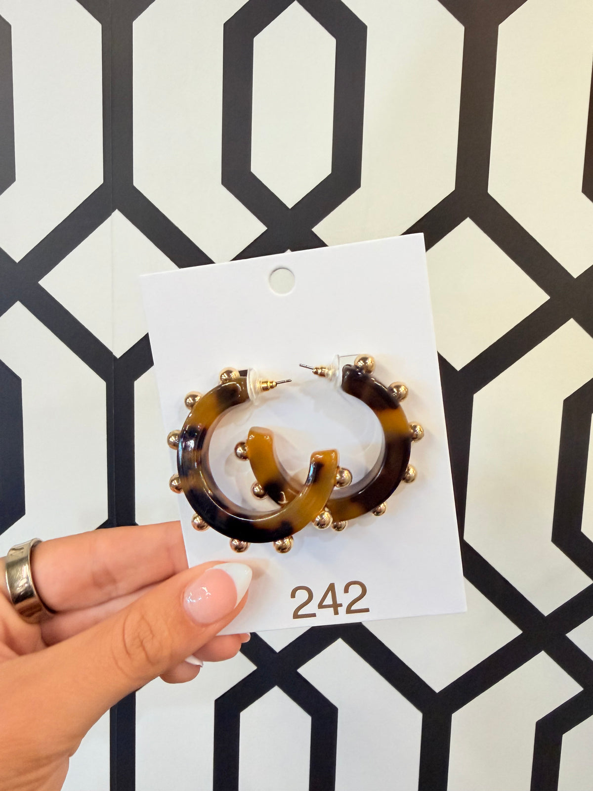 Tortoise & Gold Beaded Hoop Earrings