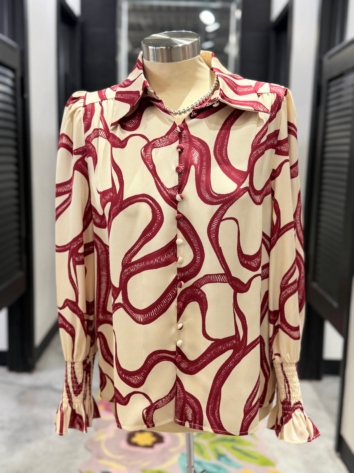 Ivory/Wine Ribbons Top