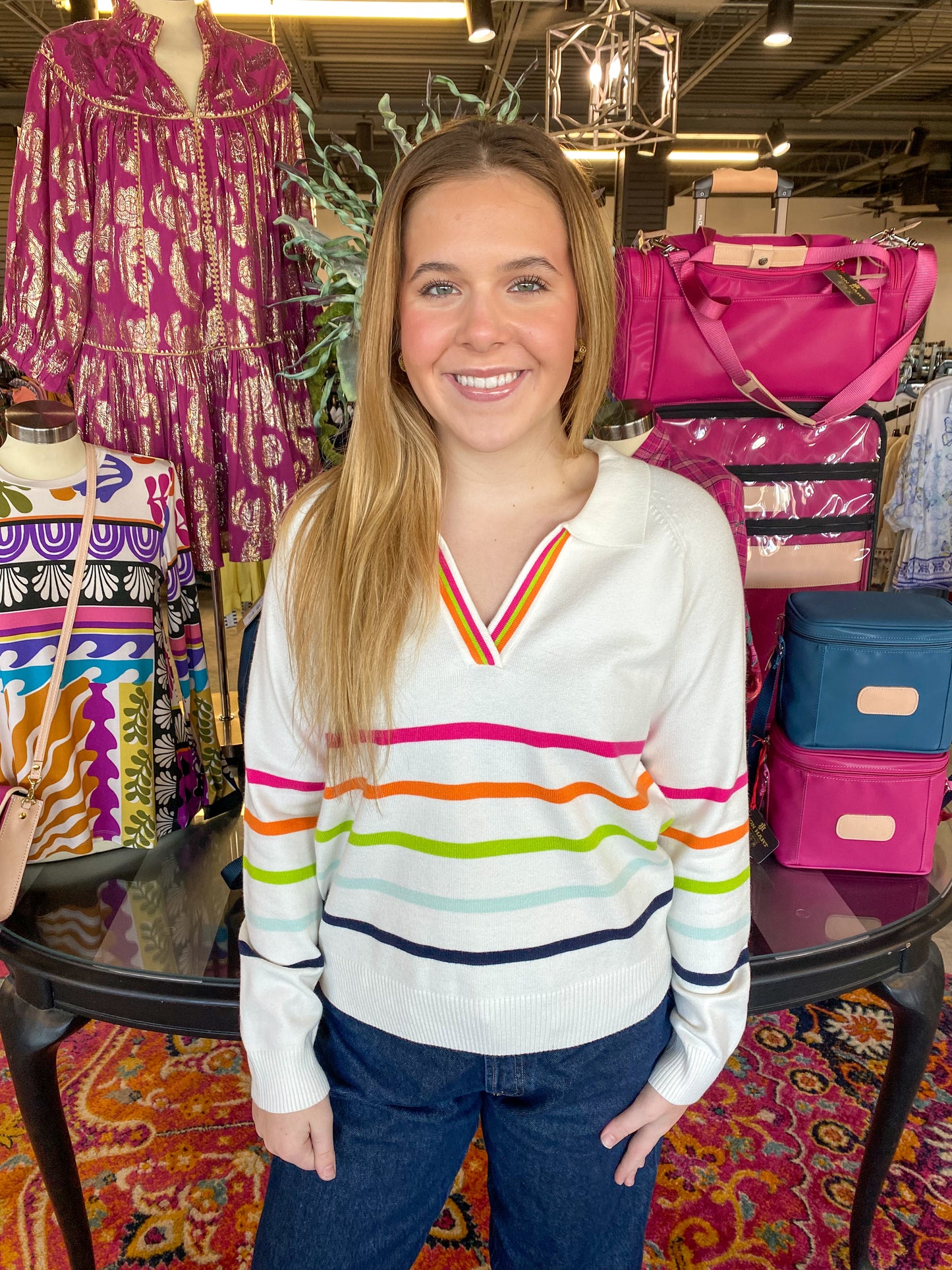 V Neck Striped Top
