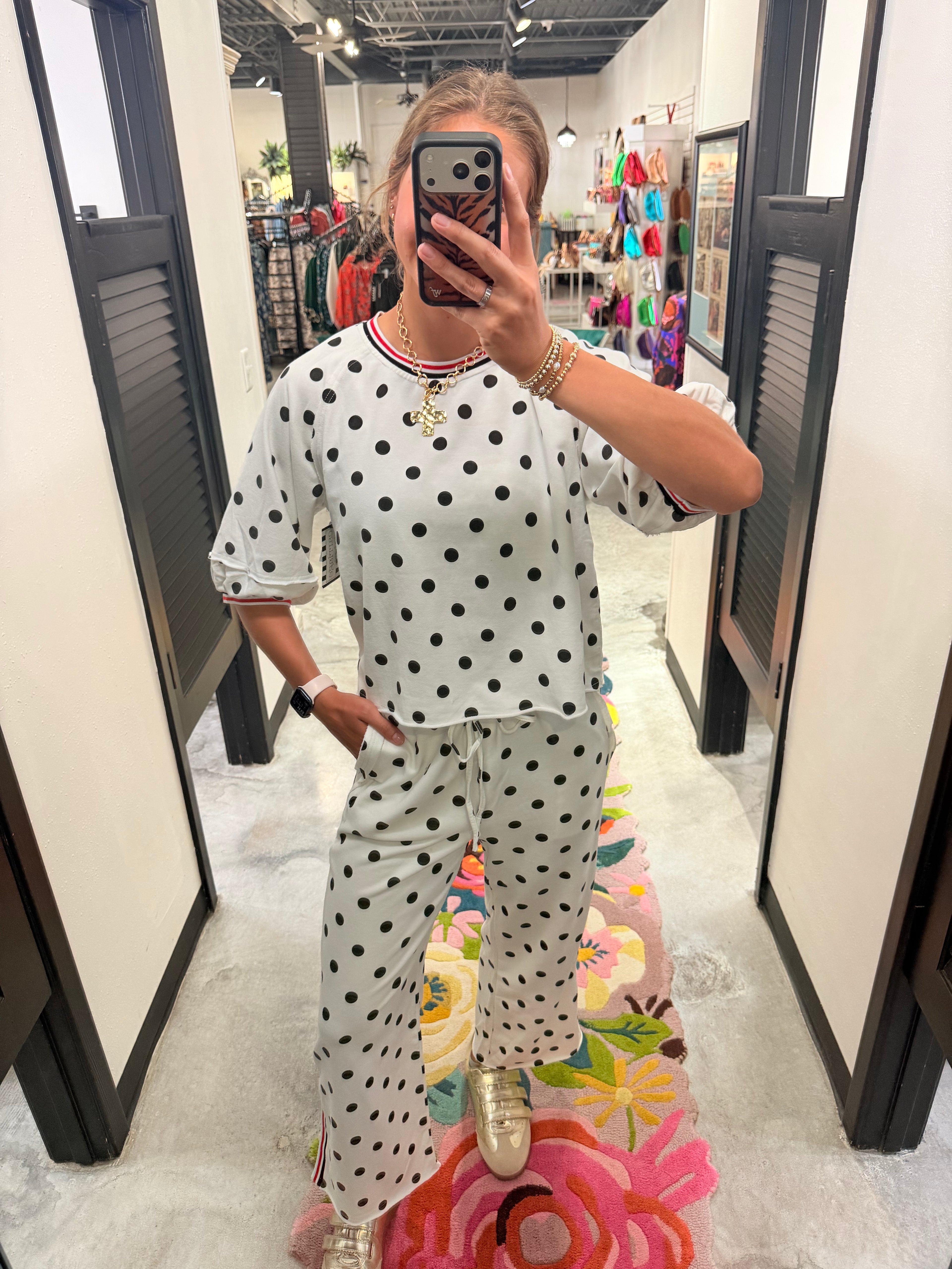 White w/Black Polka Dot Set