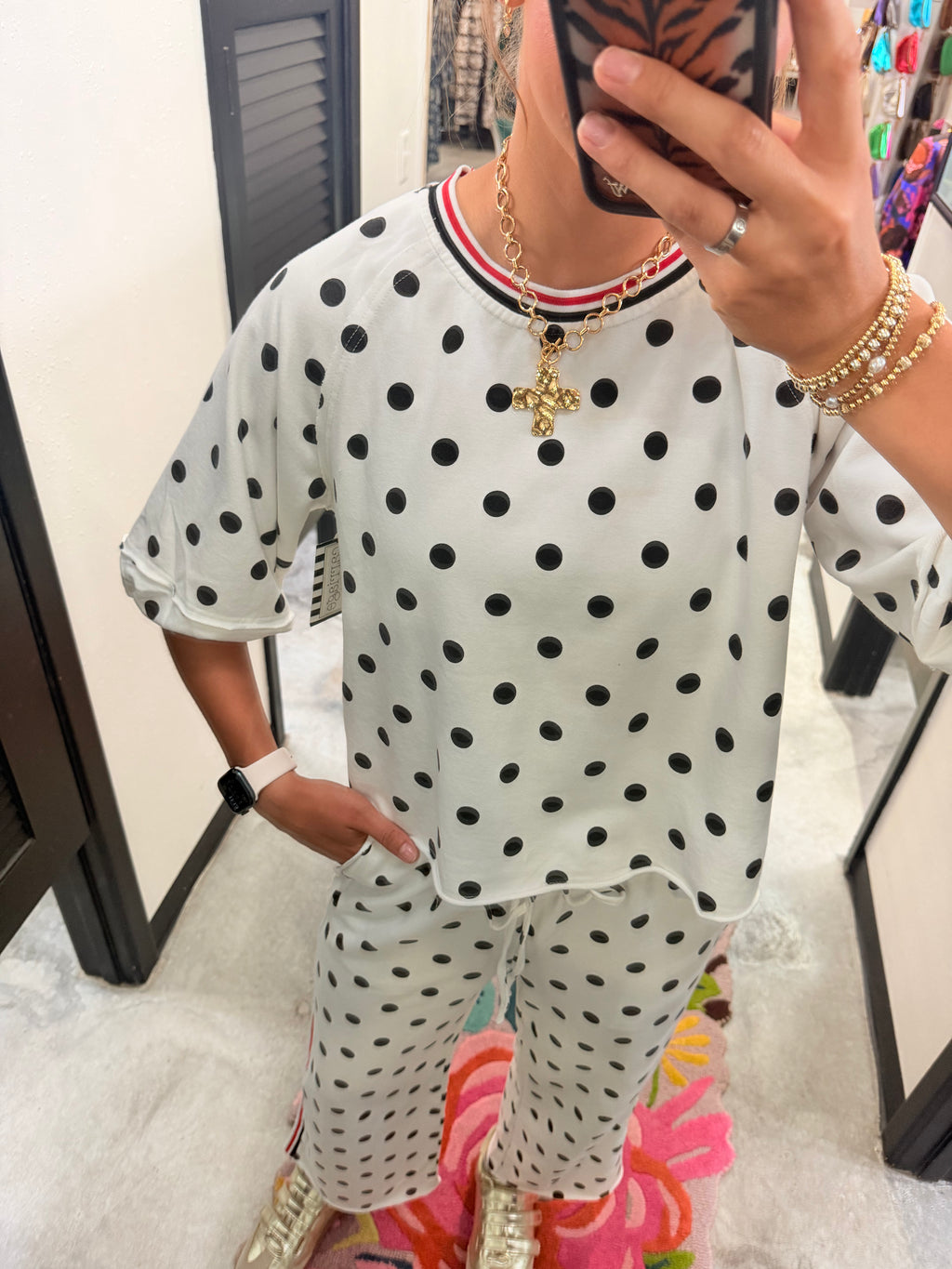 White w/Black Polka Dot Set
