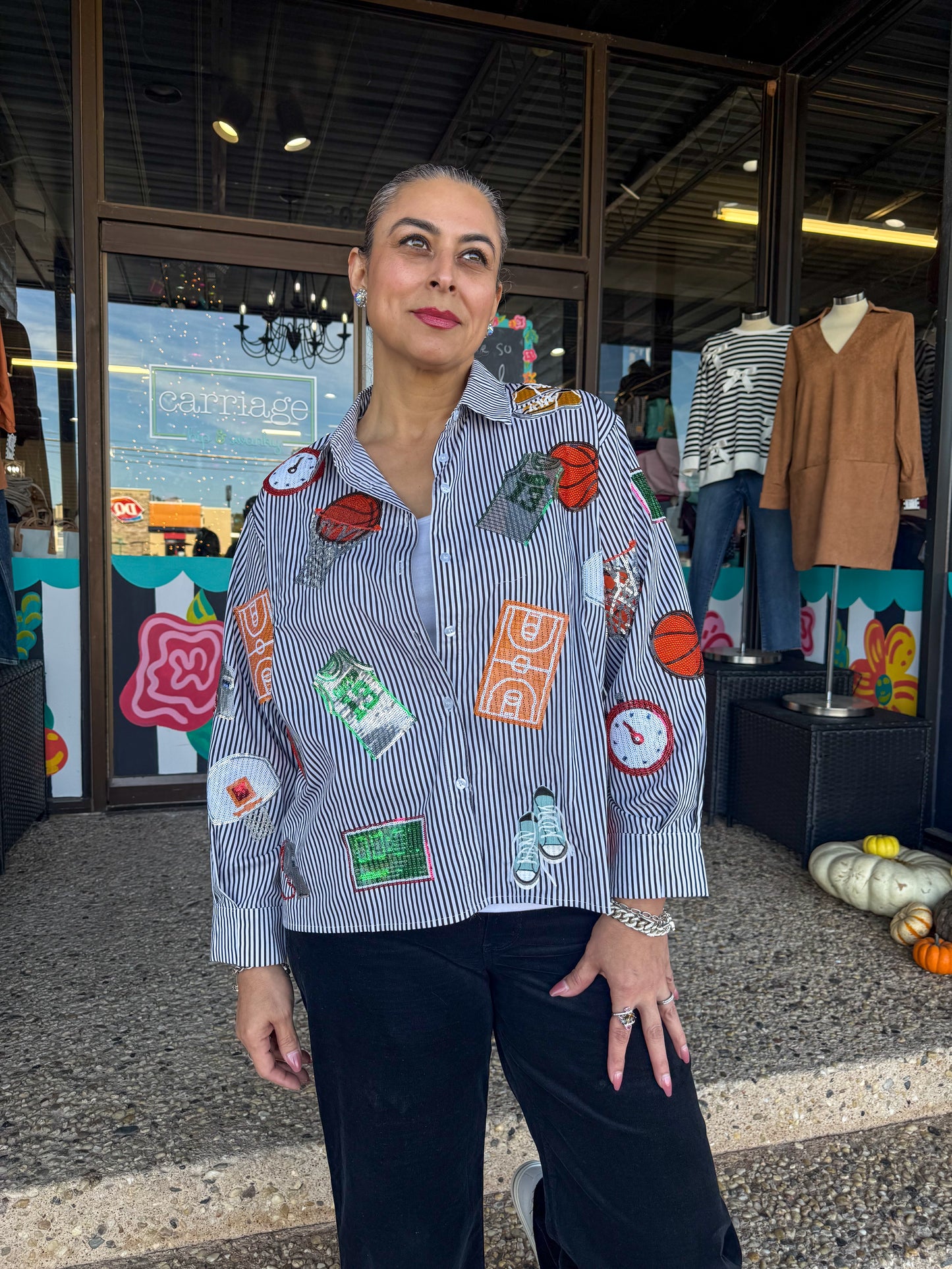 Black Striped Basketball Icon Button Up
