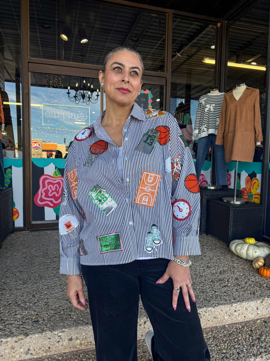 Black Striped Basketball Icon Button Up