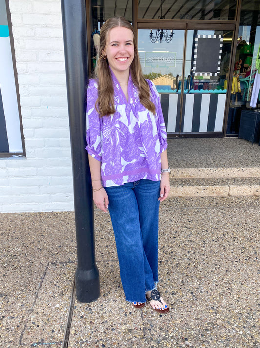 Purple Blooms Puff Sleeve Top