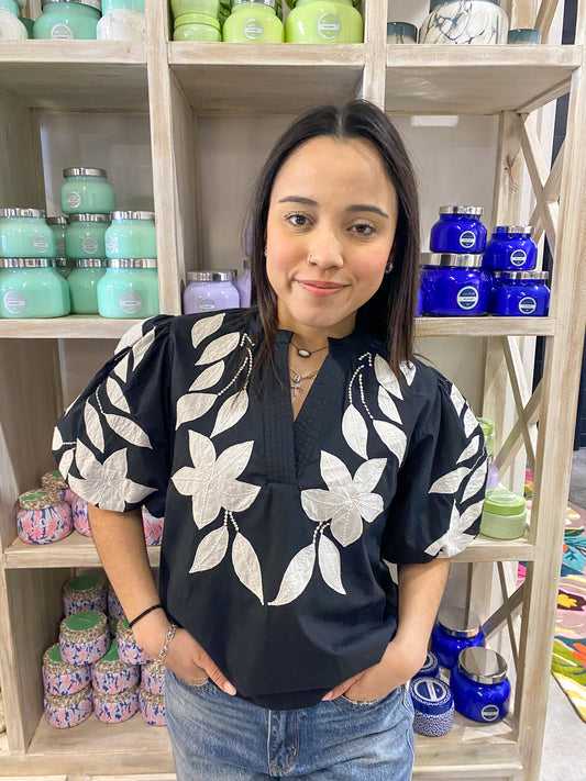 Embroidered Poplin Top