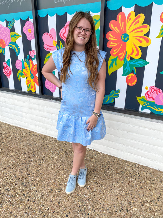 Blue Karen Fit Flut Hem Dress