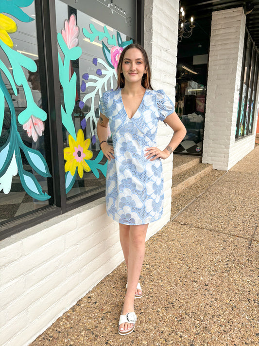 Blue Emb Dress