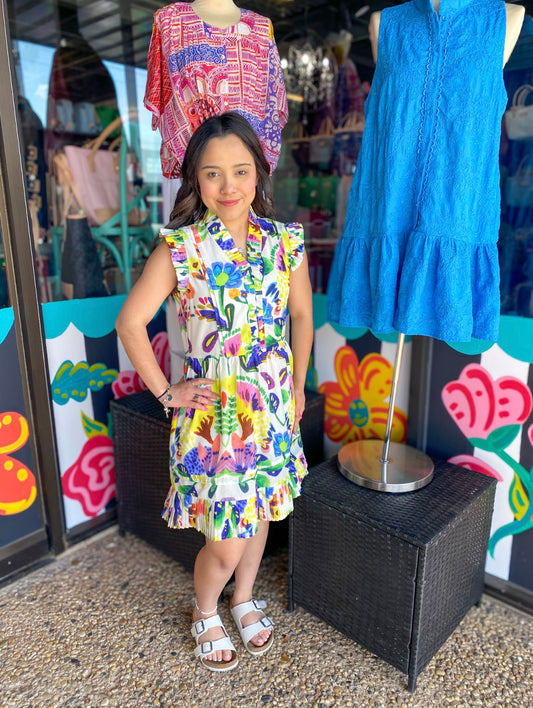Island Art Mini Pleated Dress