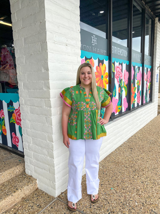 Green Tiered Woven Top